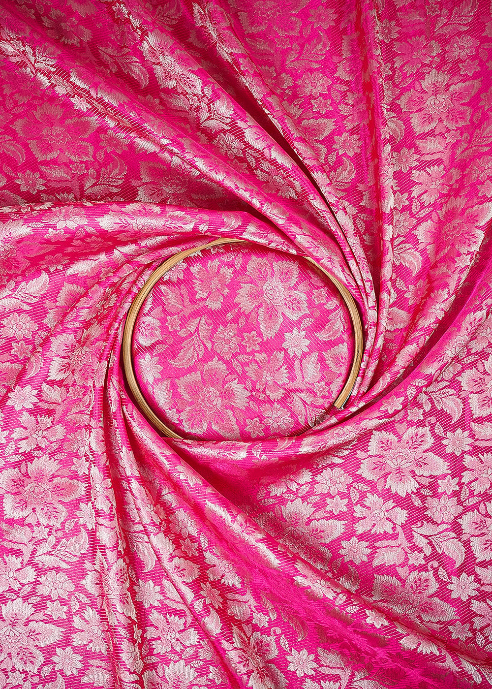 Rani Pink Tissue Fabric With All Over Zari Handloom 25325