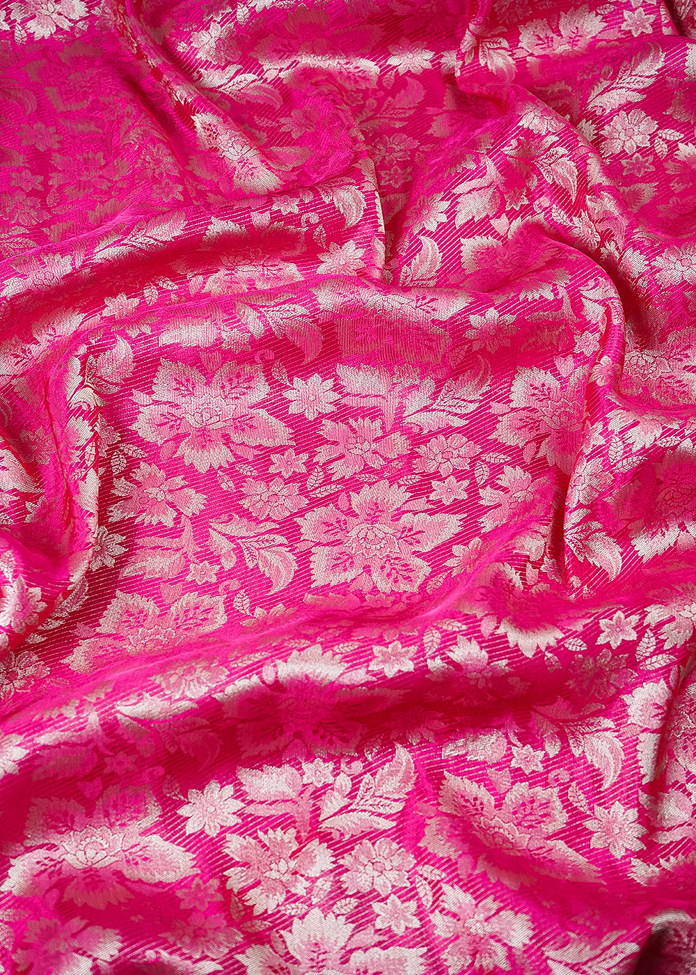 Rani Pink Tissue Fabric With All Over Zari Handloom 25325