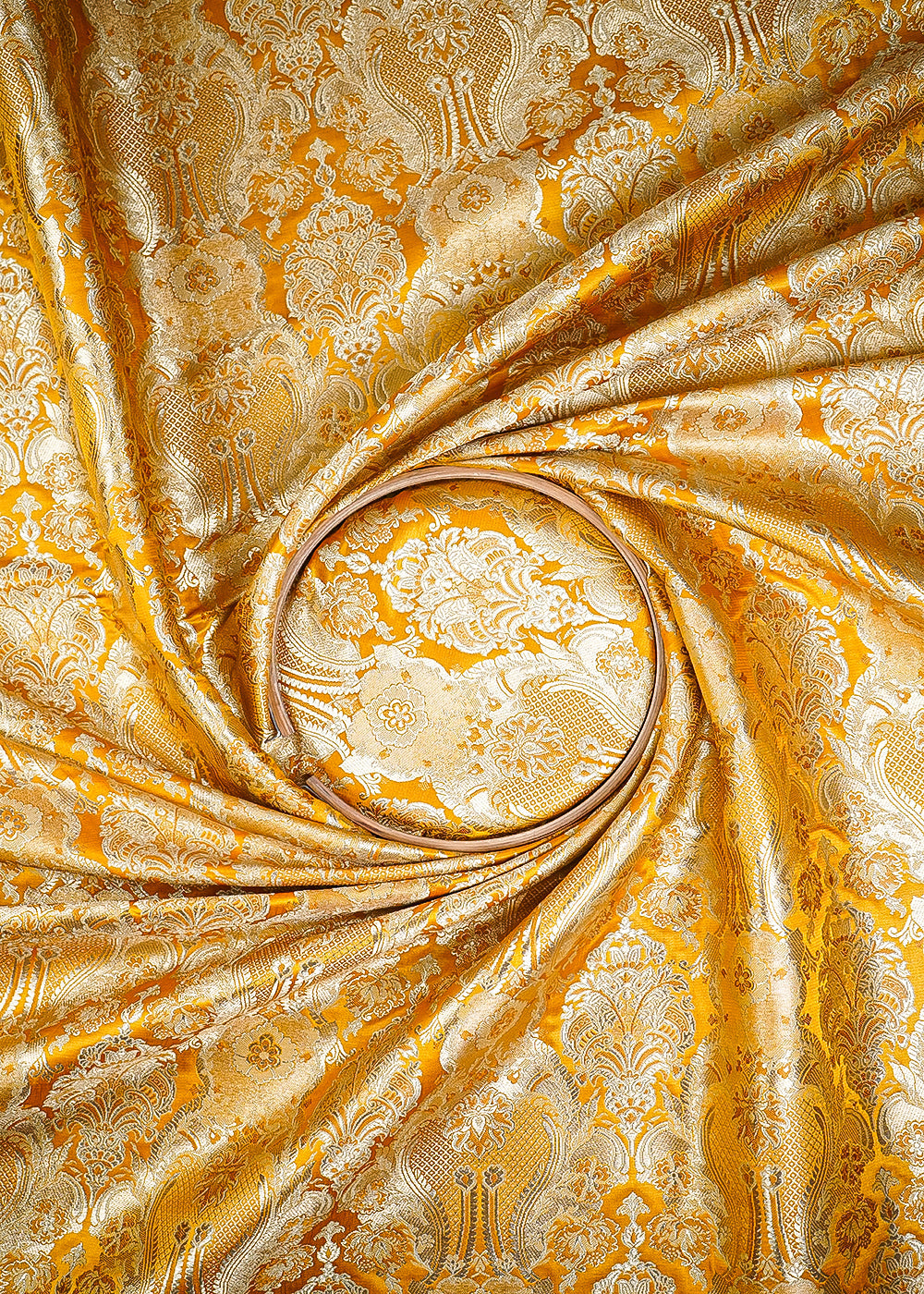 Mustard Banarasi Brocade Fabric With All Over Thread And Zari Handloom 25352