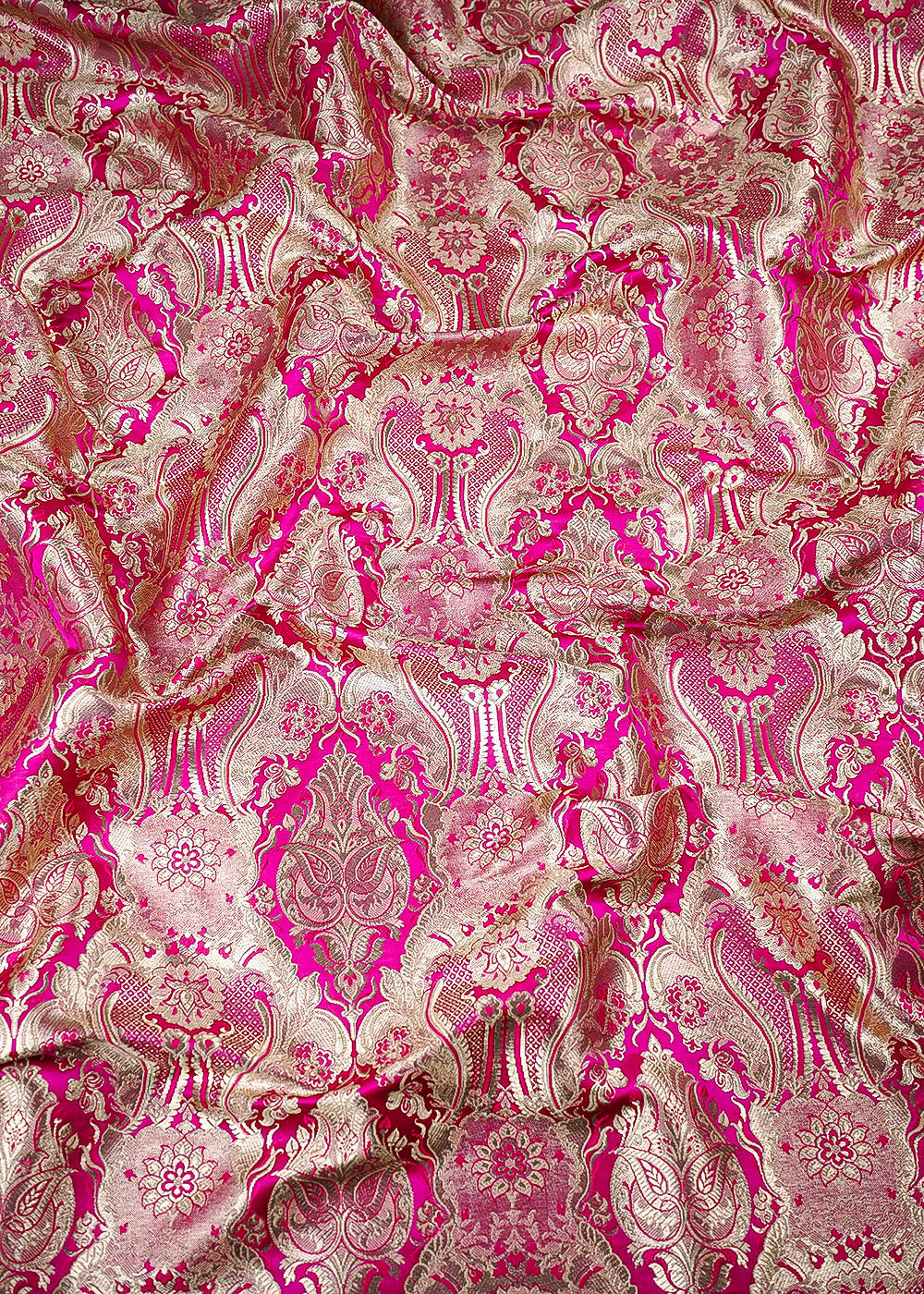 Rani Pink Banarasi Brocade Fabric With All Over Thread And Zari Handloom 25353