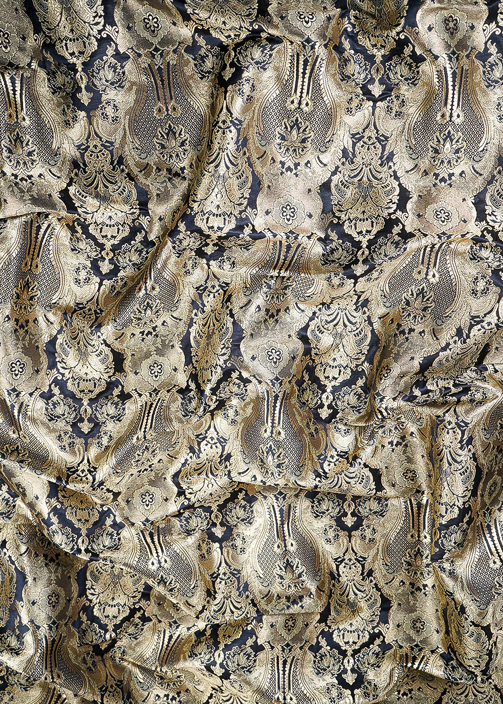 Black Banarasi Brocade Fabric With All Over Thread And Zari Handloom 25355