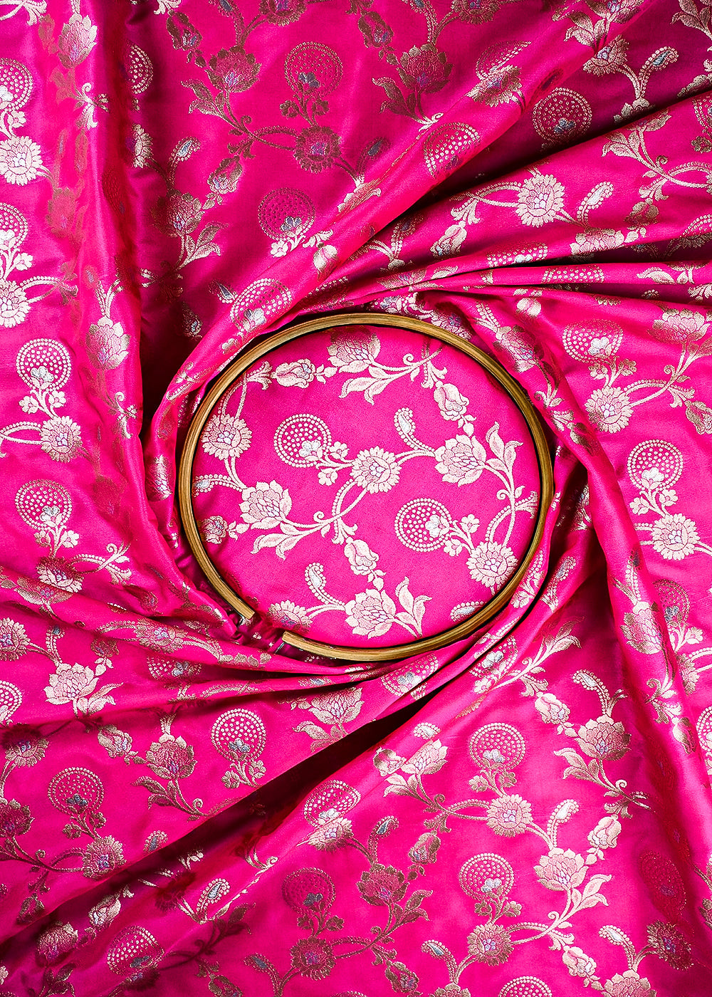 Pink Banarasi Brocade Fabric With All Over Zari Handloom 25356