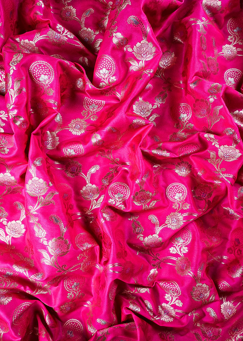 Pink Banarasi Brocade Fabric With All Over Zari Handloom 25356