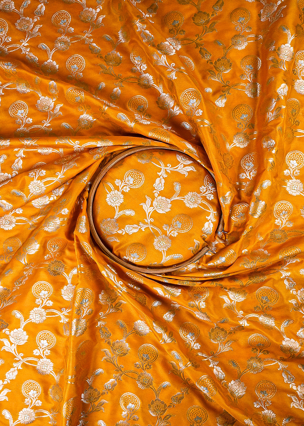 Mustard Banarasi Brocade Fabric With All Over Zari Handloom 25357