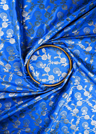 Firozi Banarasi Brocade Fabric With All Over Zari Handloom 25358