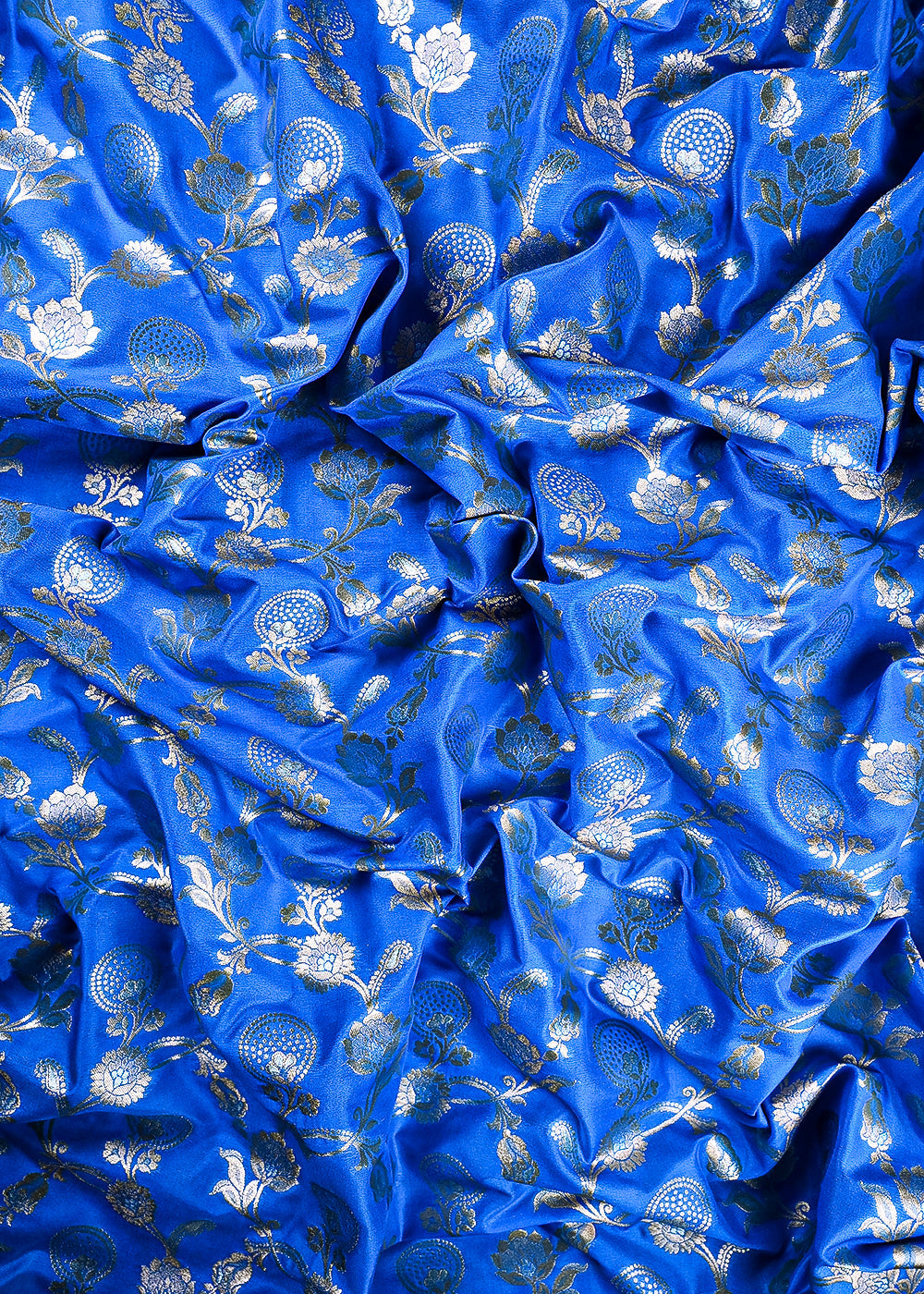 Firozi Banarasi Brocade Fabric With All Over Zari Handloom 25358
