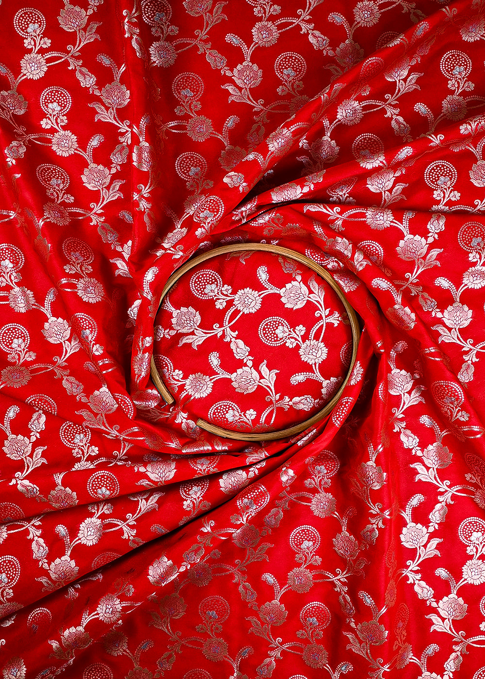 Red Banarasi Brocade Fabric With All Over Zari Handloom 25362