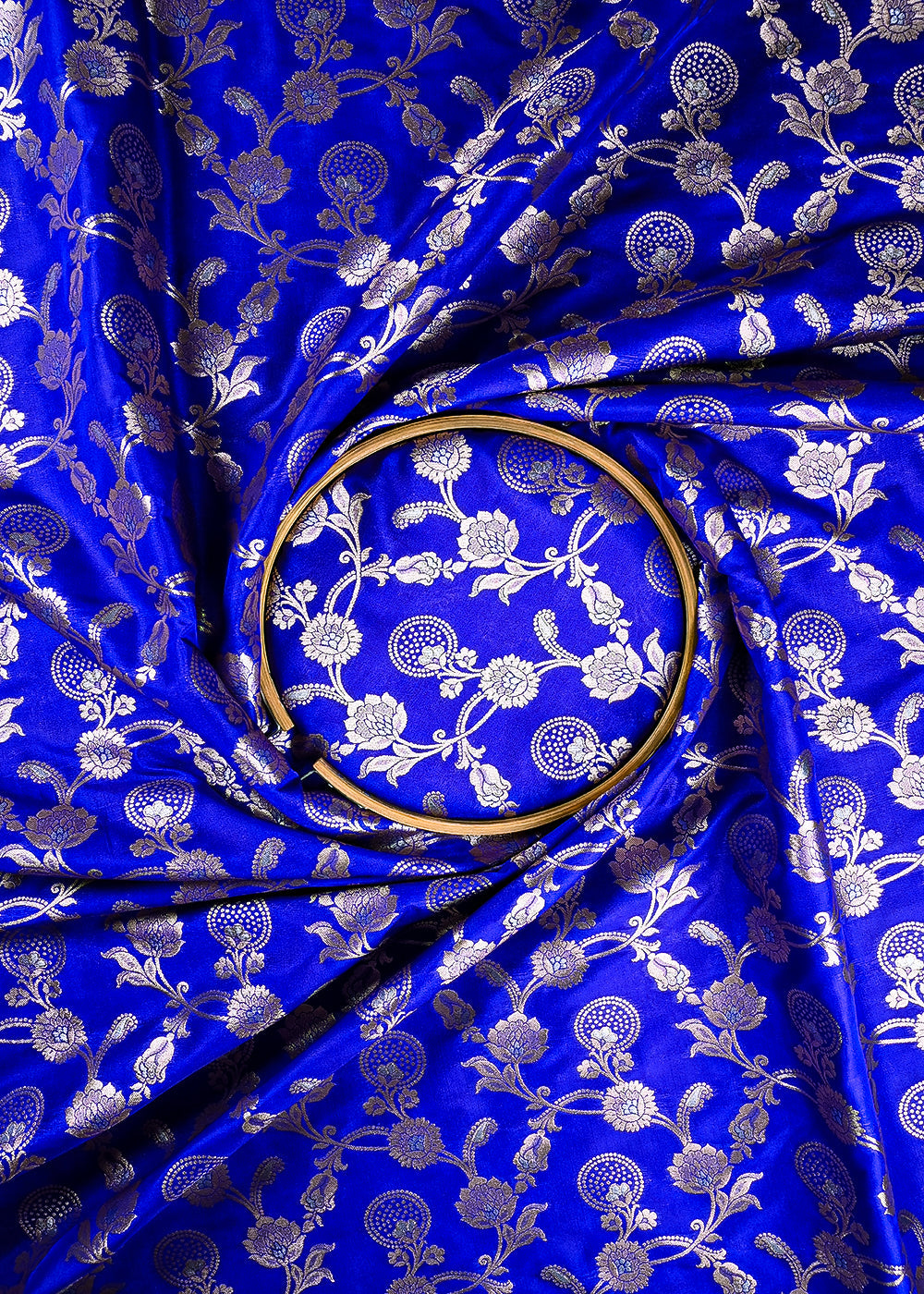 Violet Blue Banarasi Brocade Fabric With All Over Zari Handloom 25363