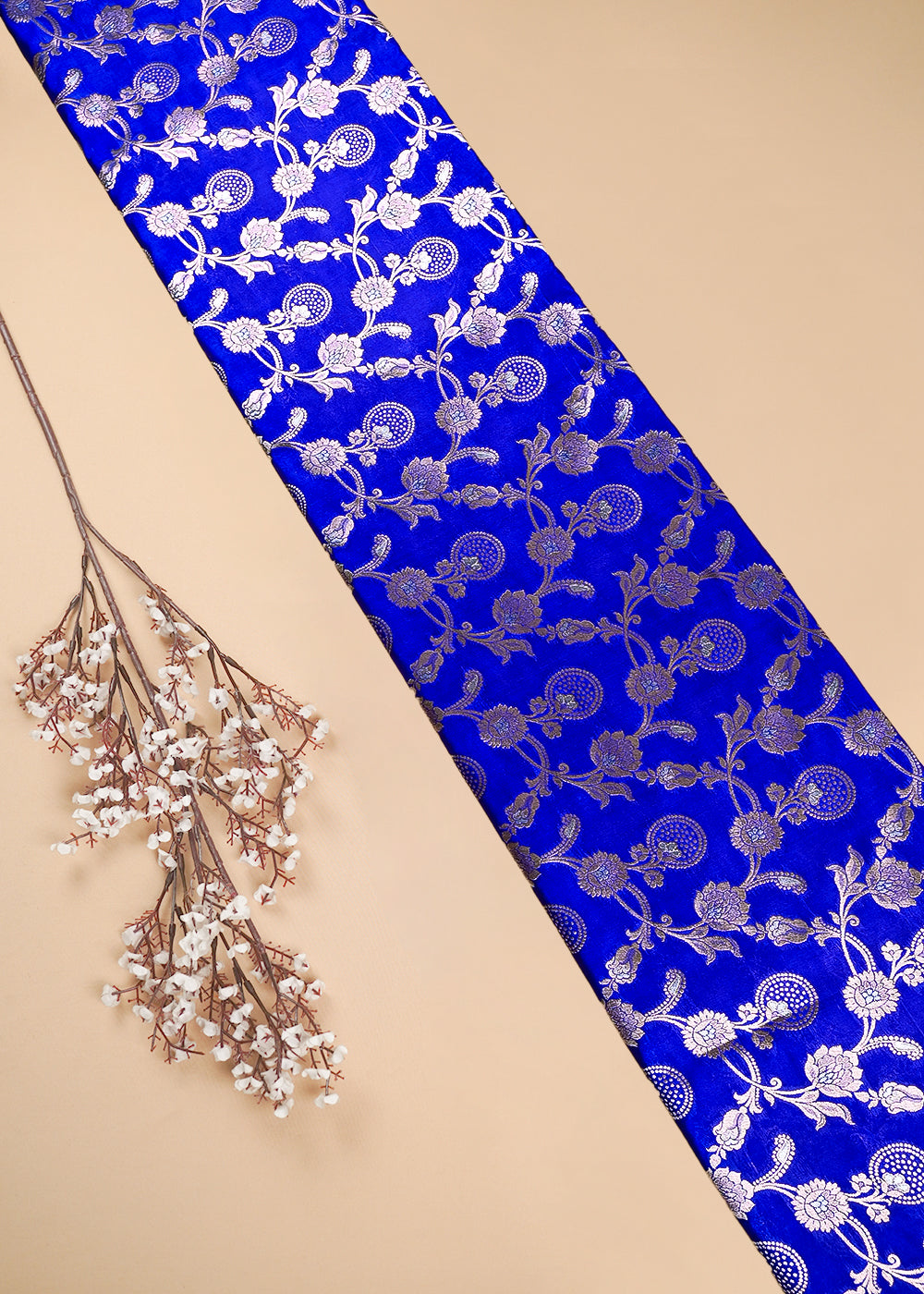 Violet Blue Banarasi Brocade Fabric With All Over Zari Handloom 25363