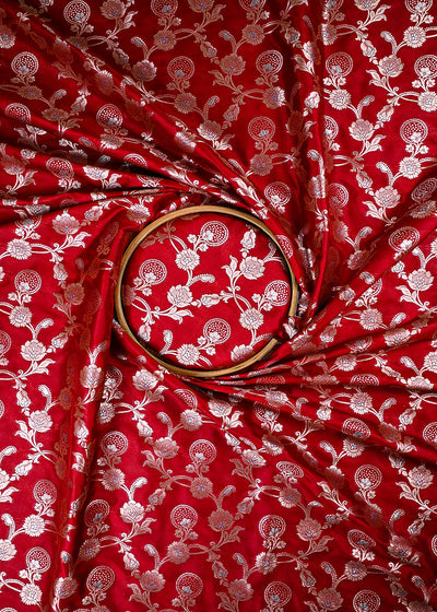 Maroon Banarasi Brocade Fabric With All Over Zari Handloom 25364
