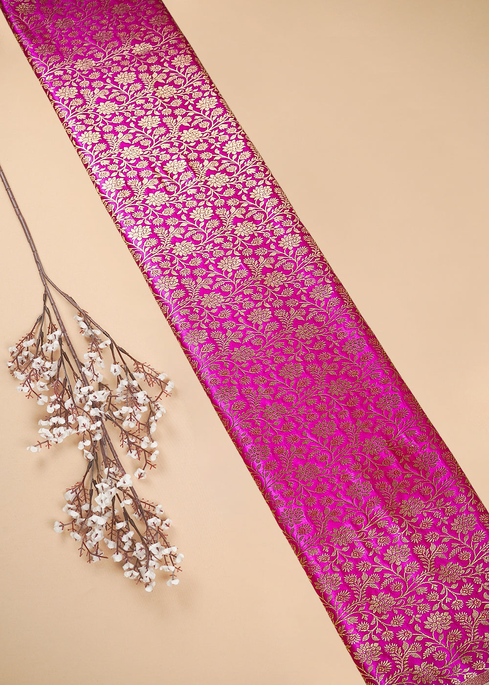 Pink Banarasi Brocade Fabric With All Over Thread And Zari Handloom 25367