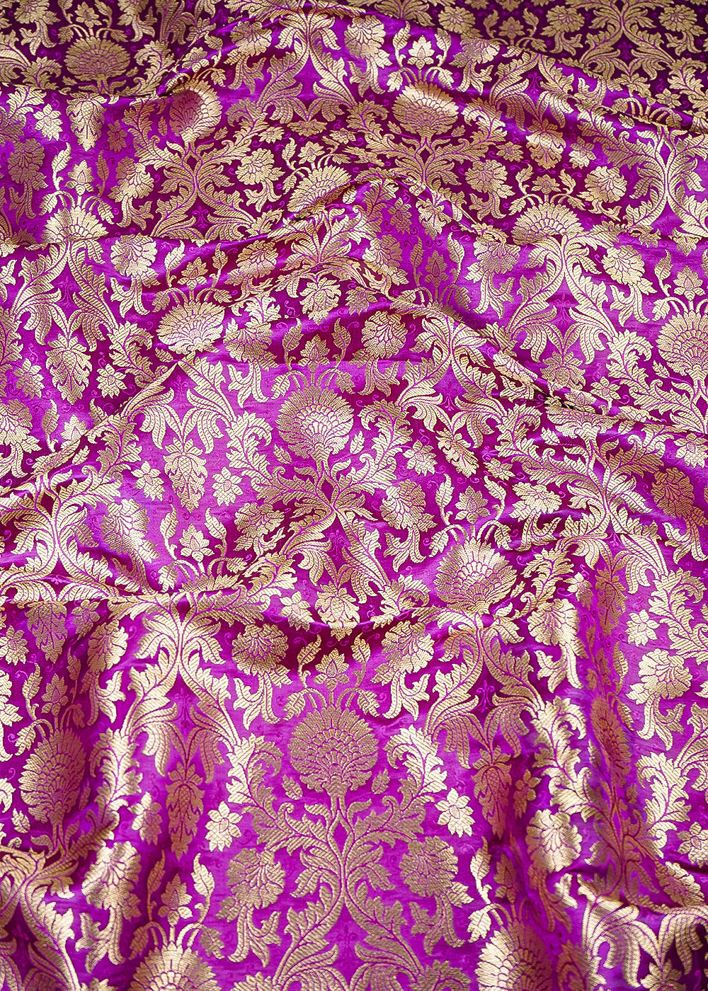 Purple Banarasi Brocade Fabric With All Over Thread And Zari Handloom 25368