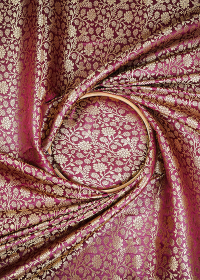 Maroon Banarasi Brocade Fabric With All Over Thread And Zari Handloom 25369