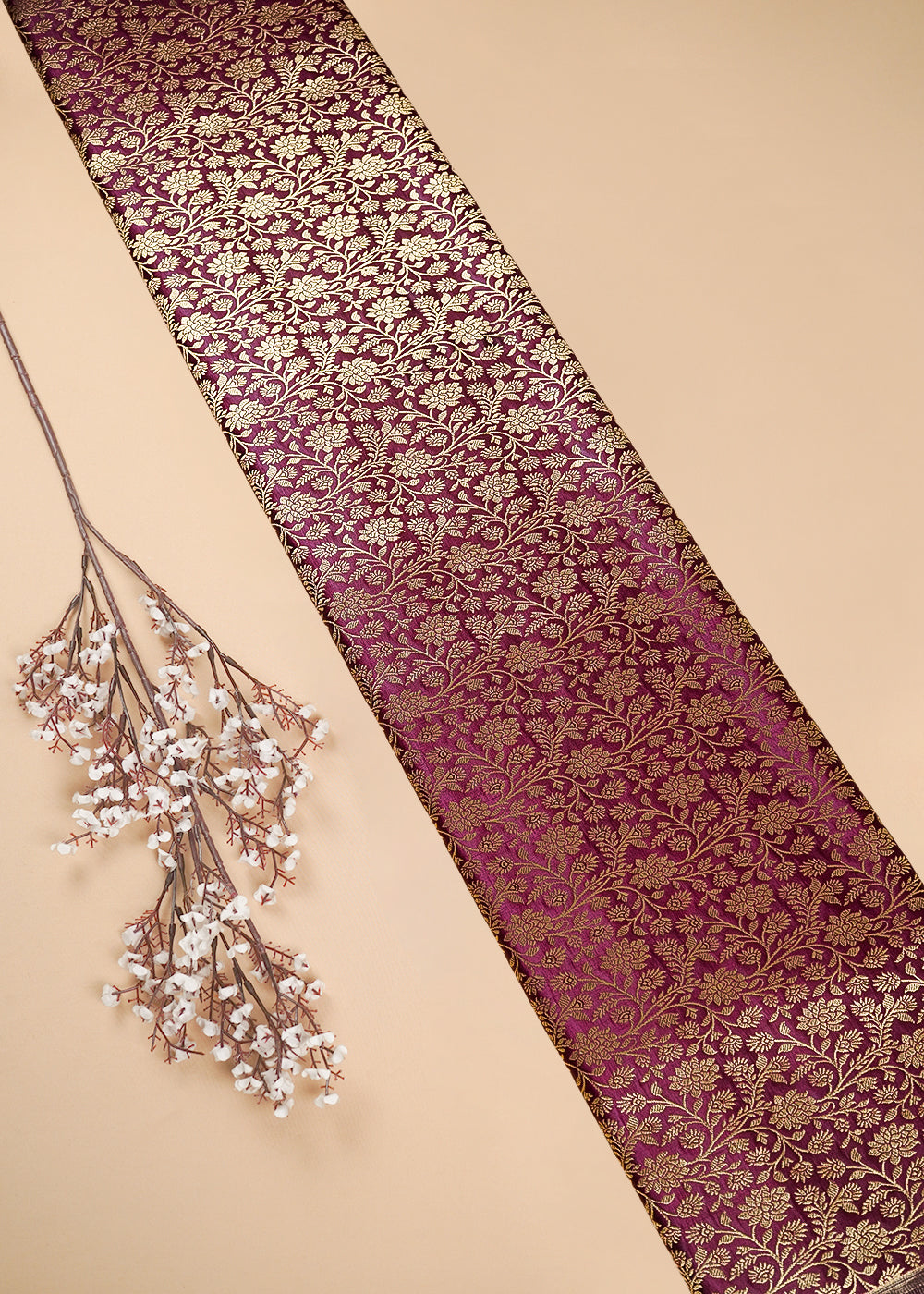 Maroon Banarasi Brocade Fabric With All Over Thread And Zari Handloom 25369