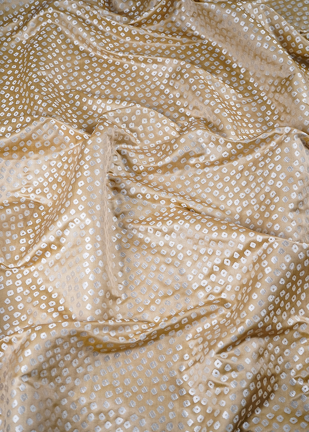 Beige Banarasi Silk Fabric With All Over Bandhini Work 25381