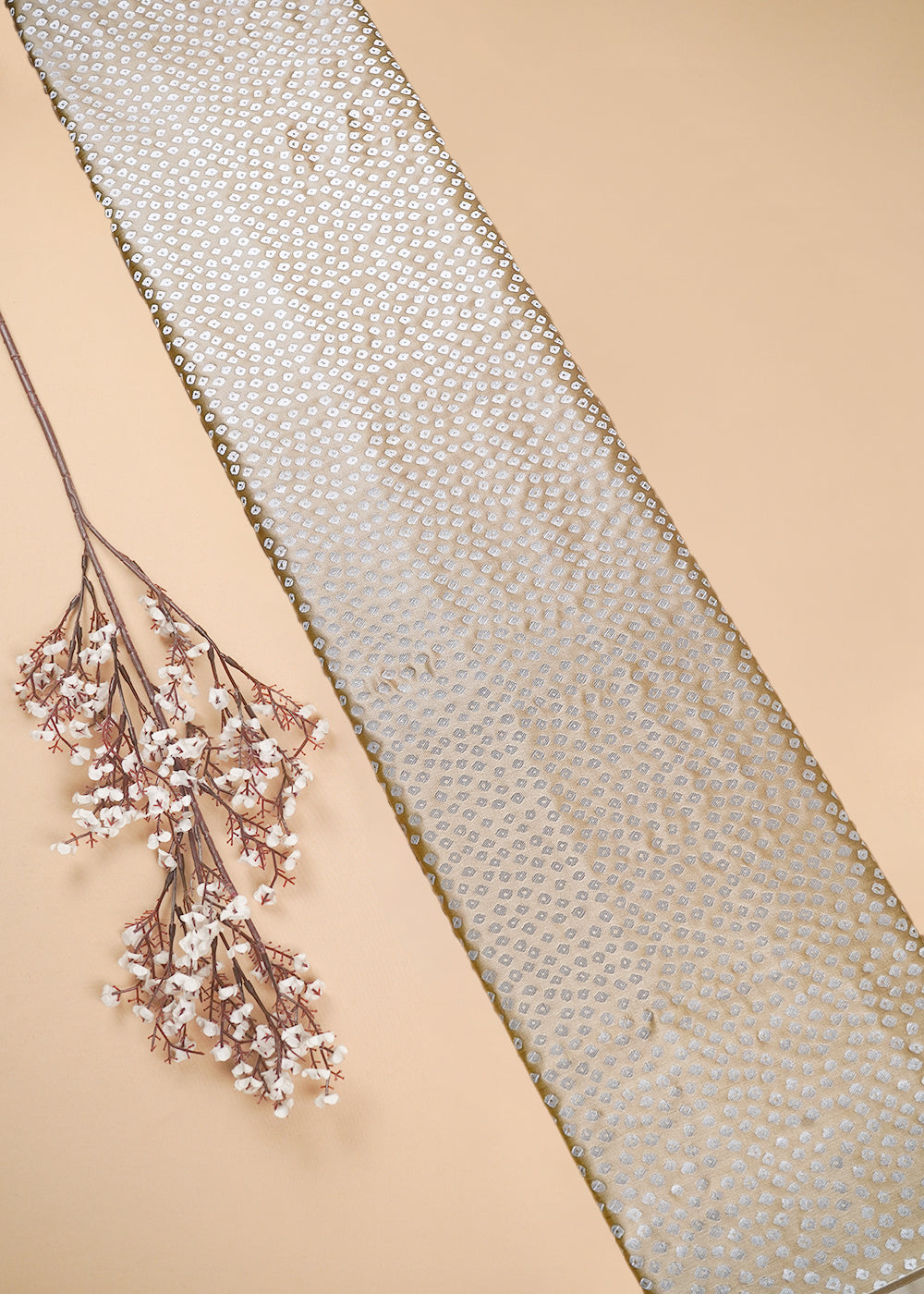 Beige Banarasi Silk Fabric With All Over Bandhini Work 25381