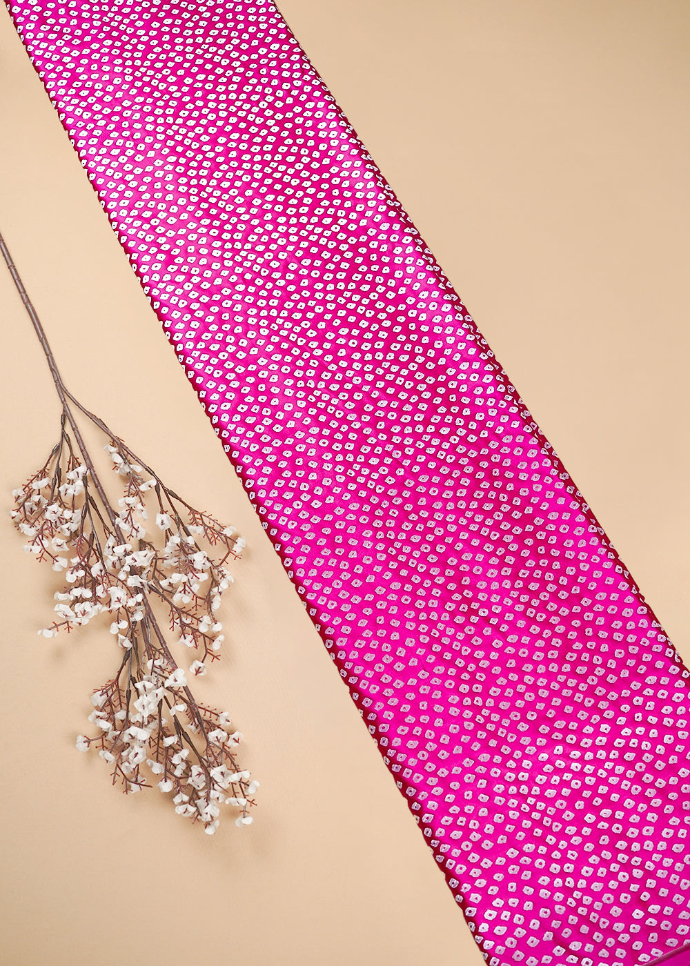 Pink Banarasi Silk Fabric With All Over Bandhini Work 25383