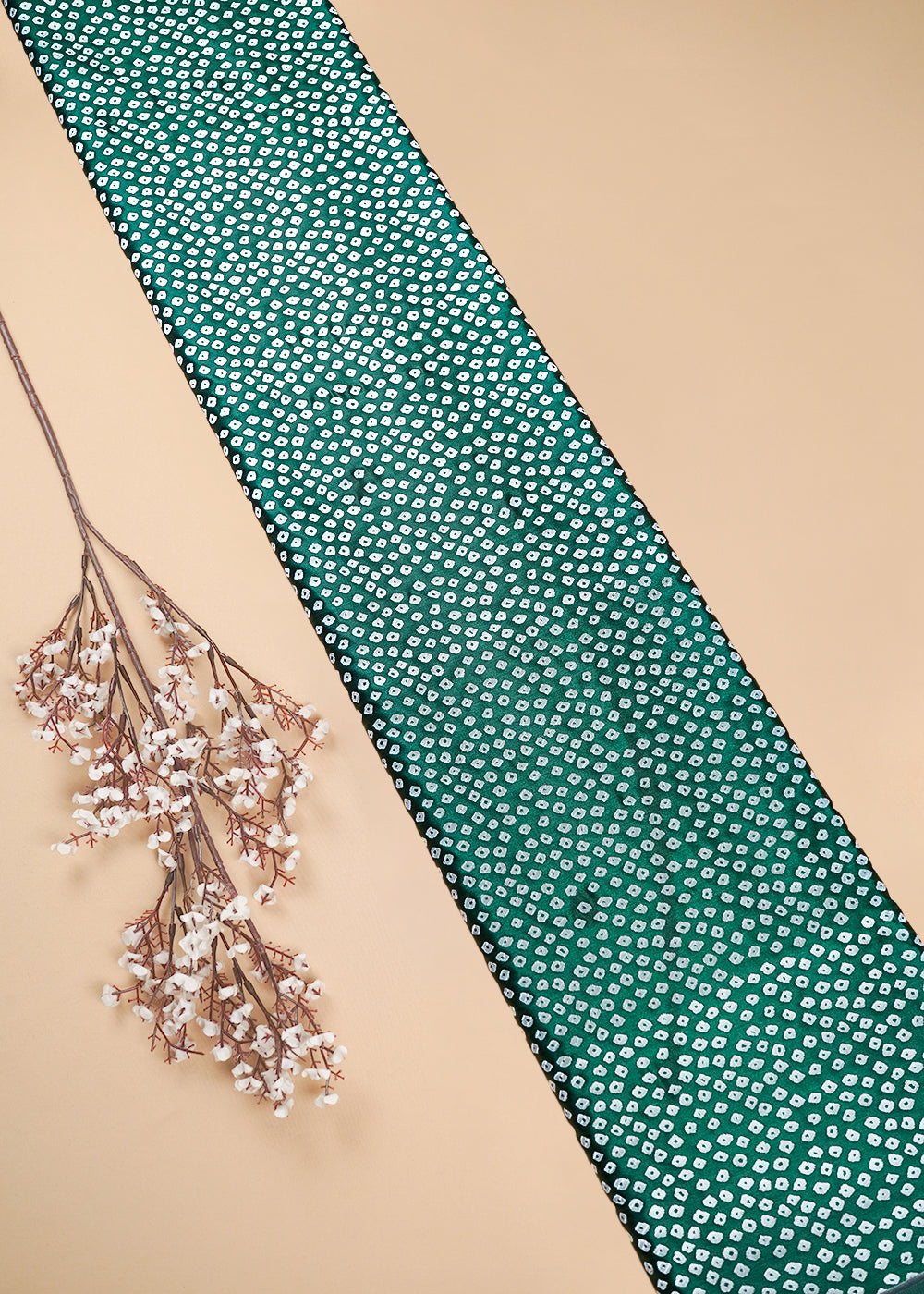 Bottle Green Banarasi Silk Fabric With All Over Bandhini Work 25385