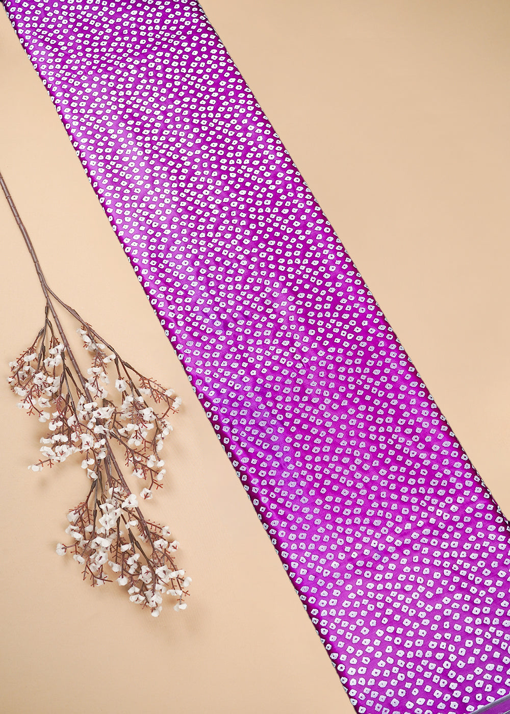 Purple Banarasi Silk Fabric With All Over Bandhini Work 25386