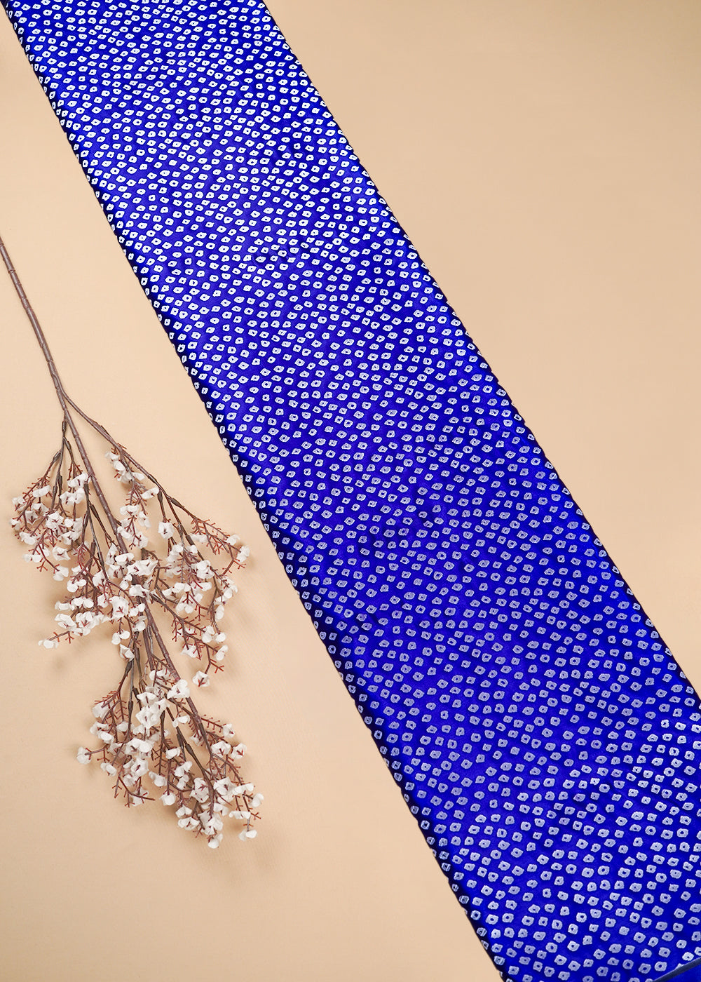Royal Blue Banarasi Silk Fabric With All Over Bandhini Work 25387