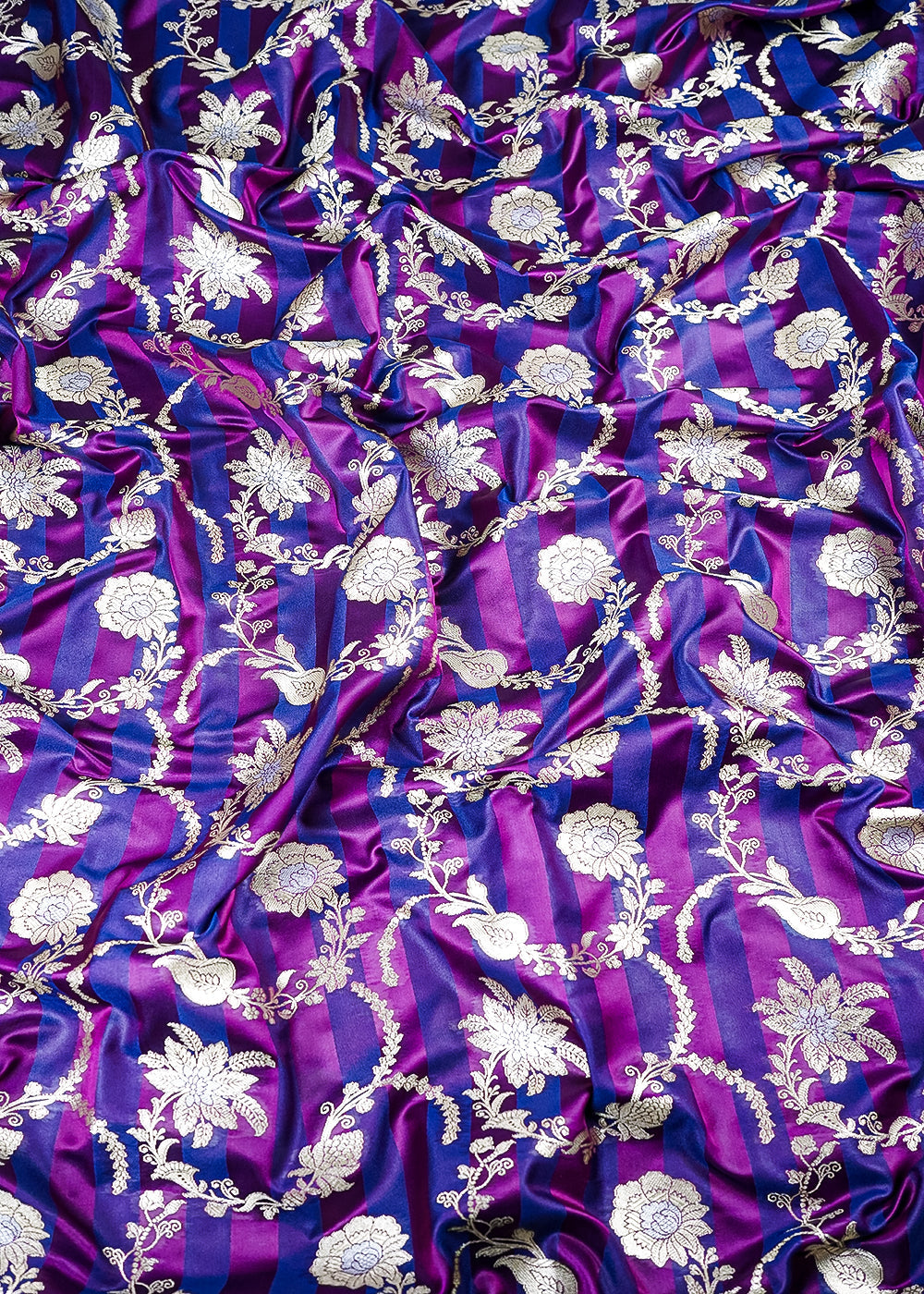 Navy Blue Banarasi Silk Fabric With All Over Zari Handloom 25390