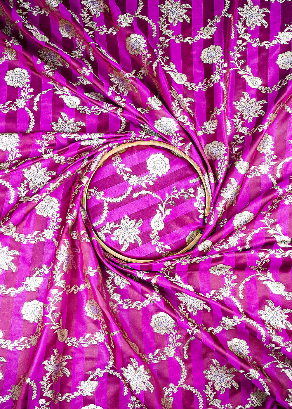 Purple Banarasi Silk Fabric With All Over Zari Handloom 25391