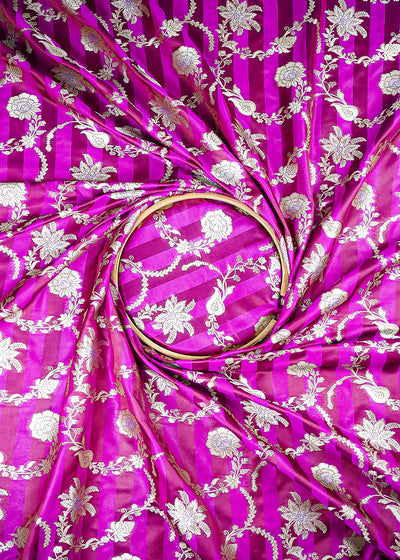 Purple Banarasi Silk Fabric With All Over Zari Handloom 25391