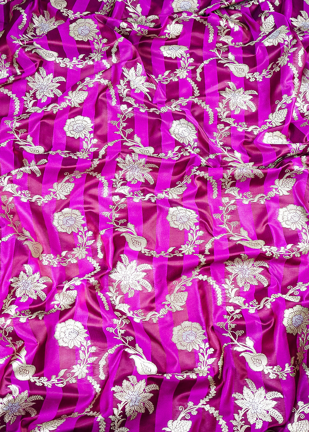 Purple Banarasi Silk Fabric With All Over Zari Handloom 25391