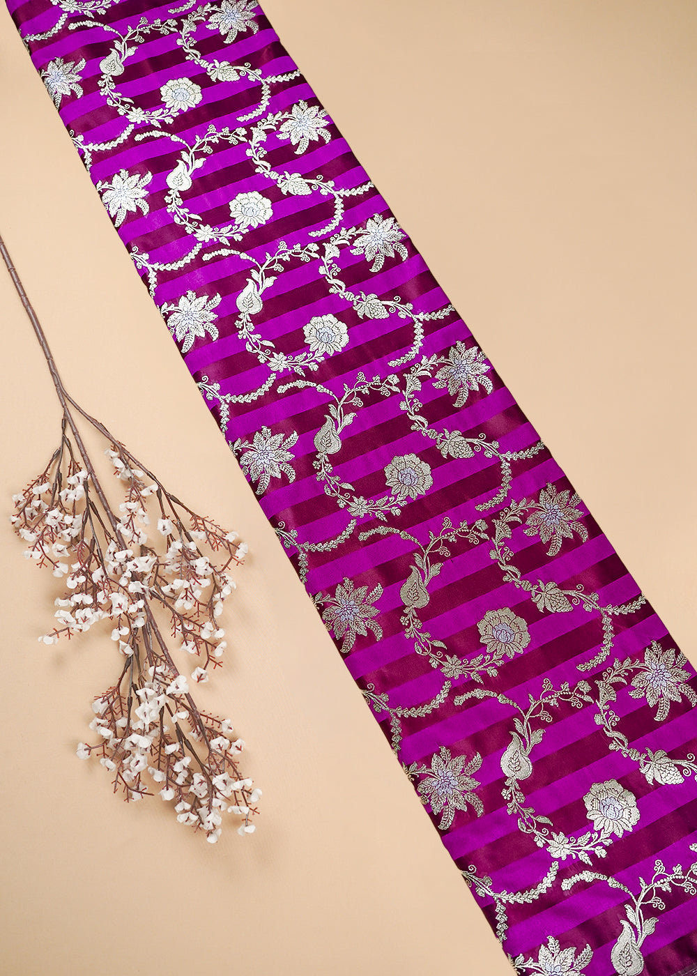 Purple Banarasi Silk Fabric With All Over Zari Handloom 25391