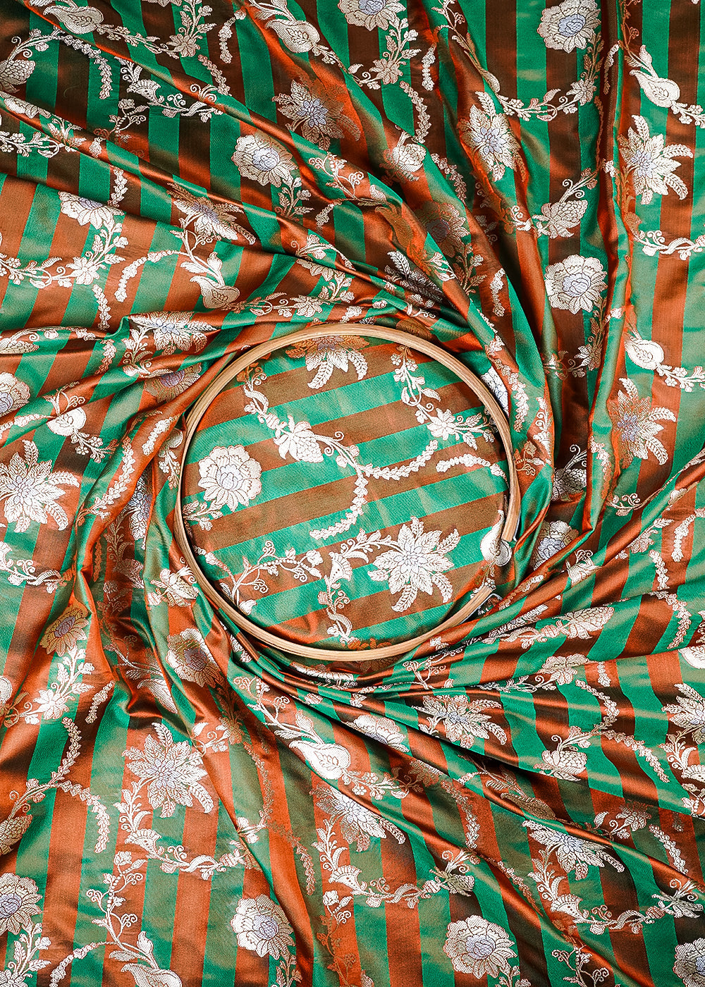 Rust Banarasi Silk Fabric With All Over Zari Handloom 25394