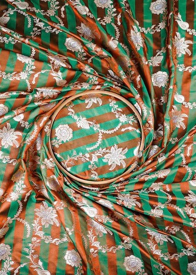 Rust Banarasi Silk Fabric With All Over Zari Handloom 25394
