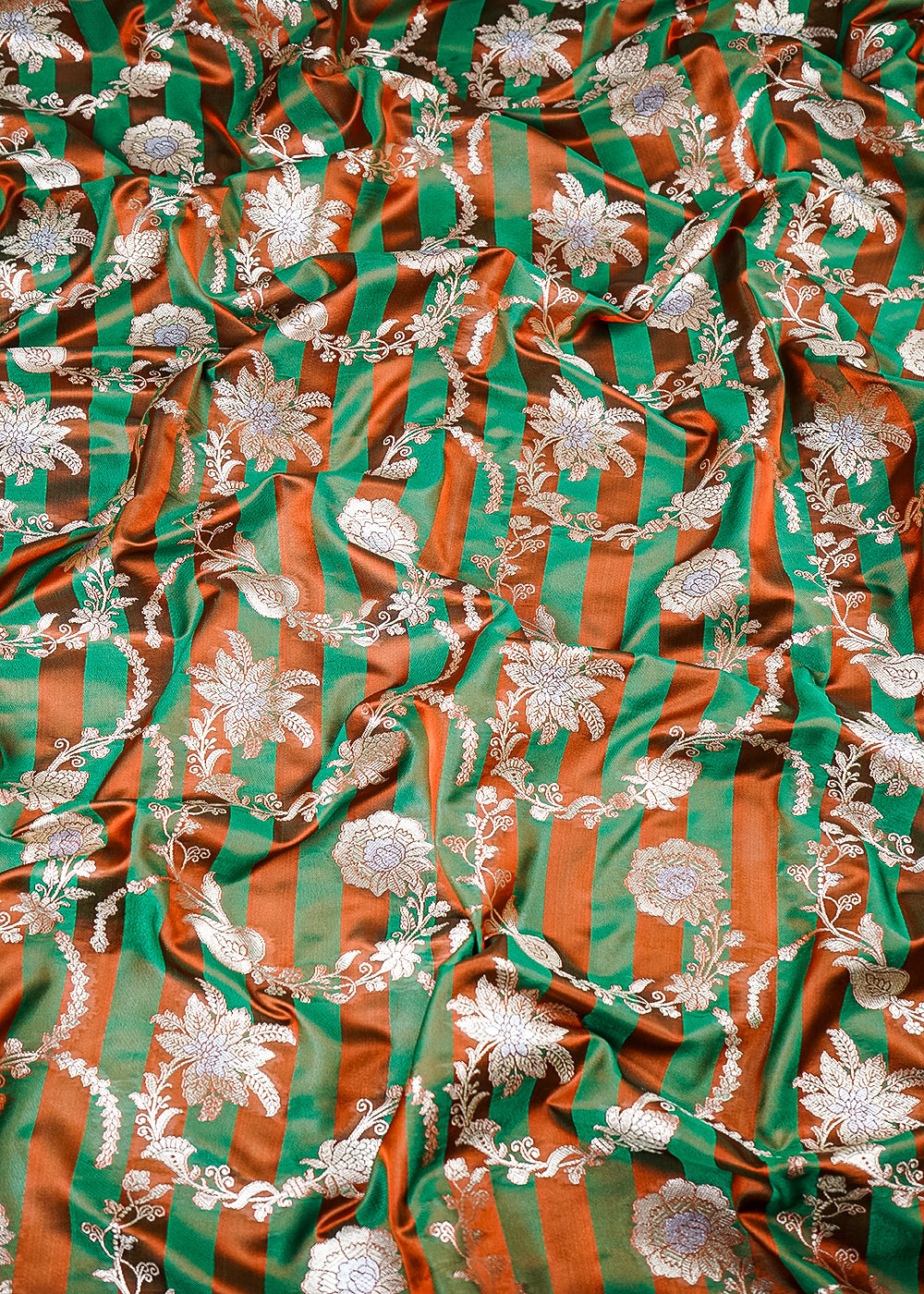 Rust Banarasi Silk Fabric With All Over Zari Handloom 25394