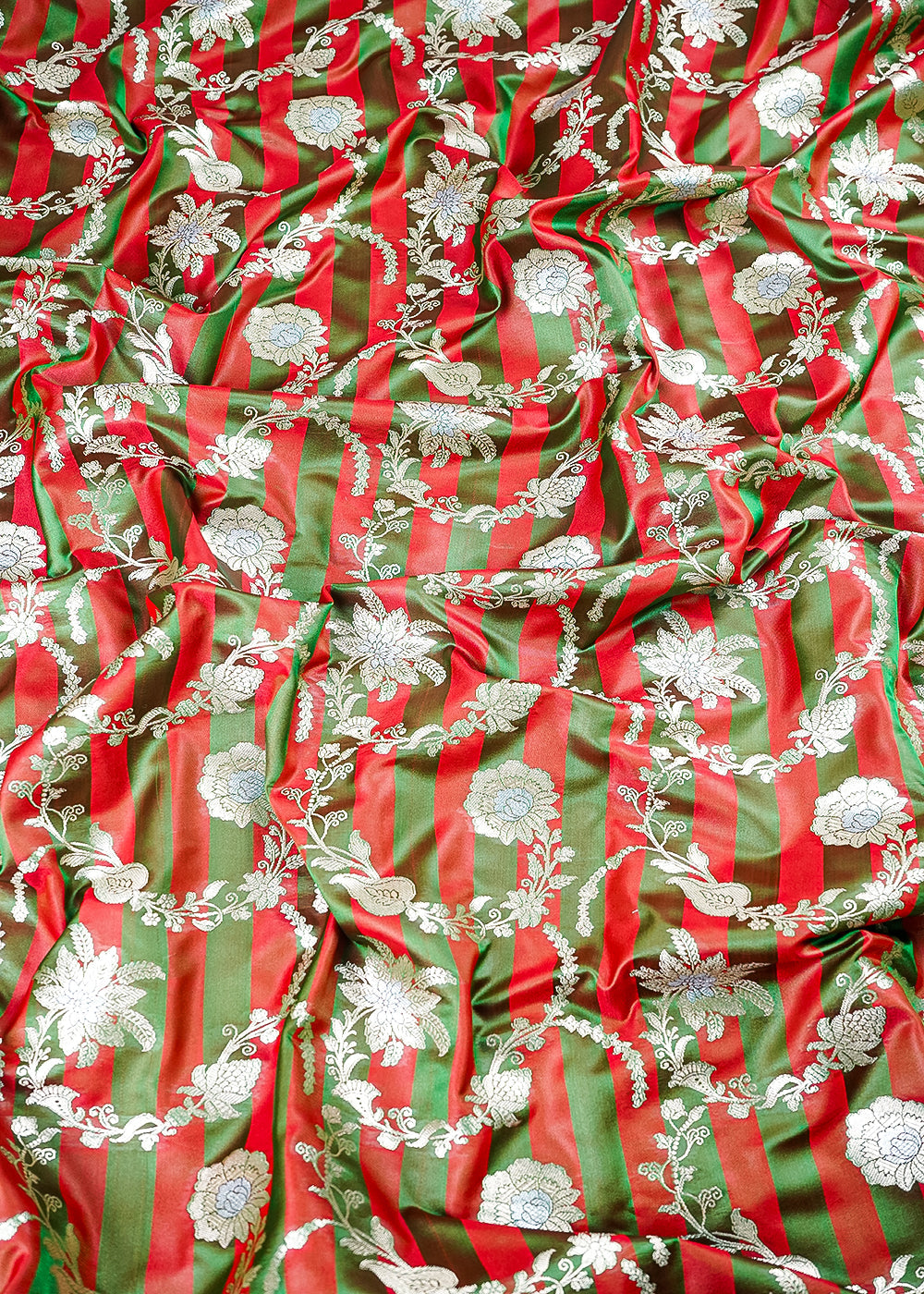 Green Banarasi Silk Fabric With All Over Zari Handloom 25395