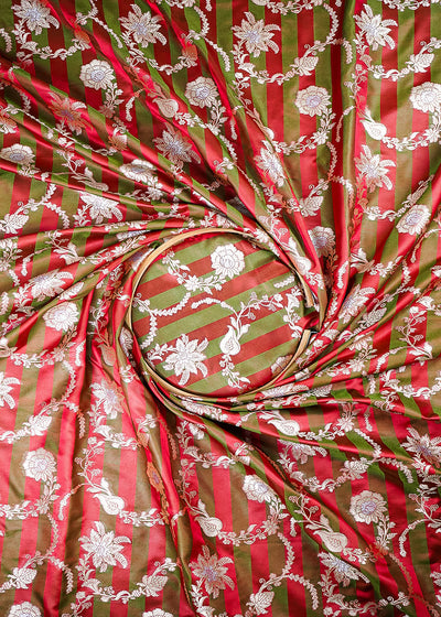 Mehendi Green Banarasi Silk Fabric With All Over Zari Handloom 25396