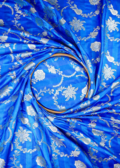 Royal Blue Banarasi Silk Fabric With All Over Zari Handloom 25399