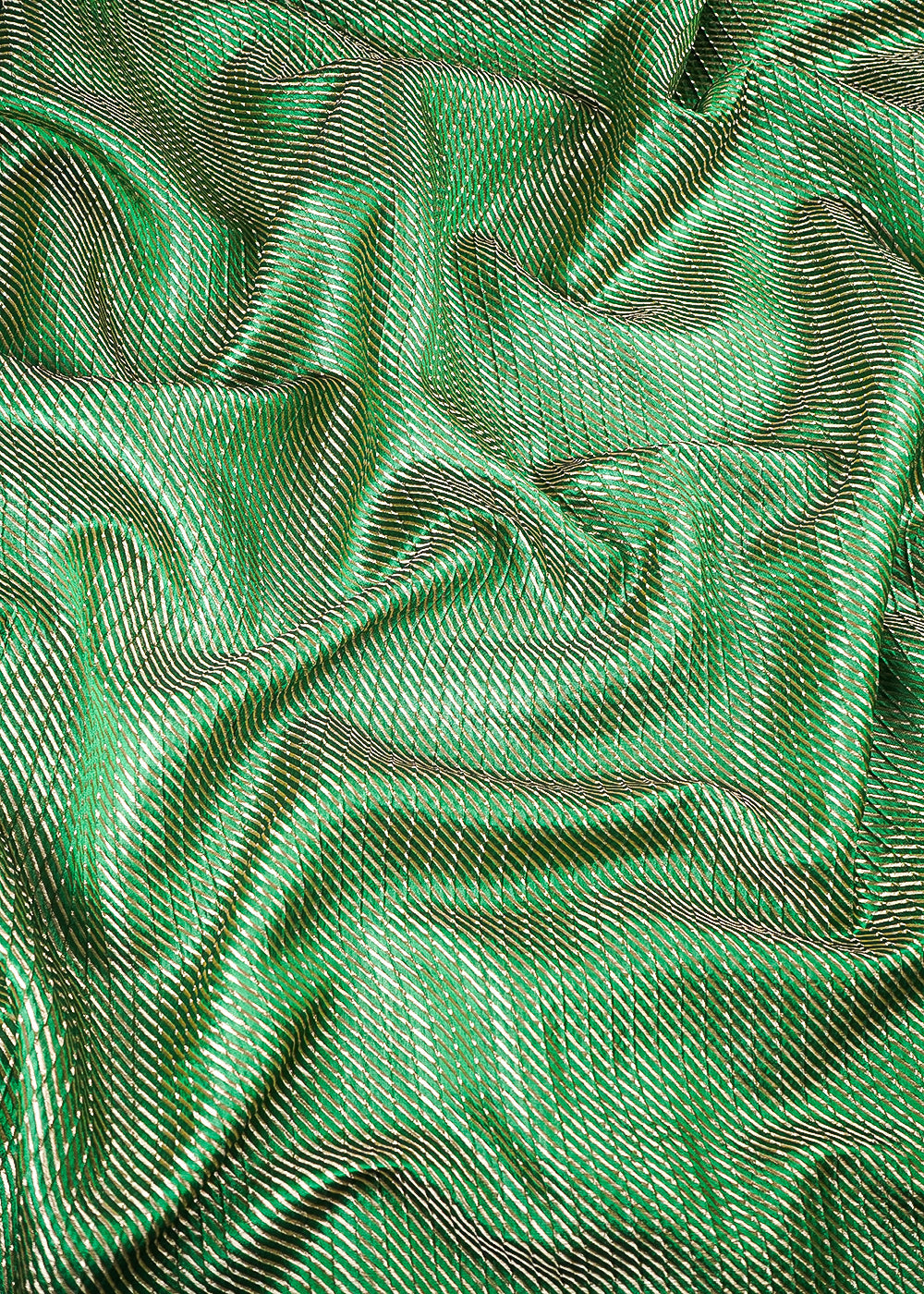 Bottle Green Banarasi Brocade Fabric With All Over Zari Handloom 25400