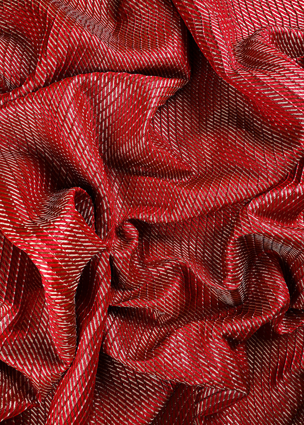 Red Banarasi Brocade Fabric With All Over Zari Handloom 25401