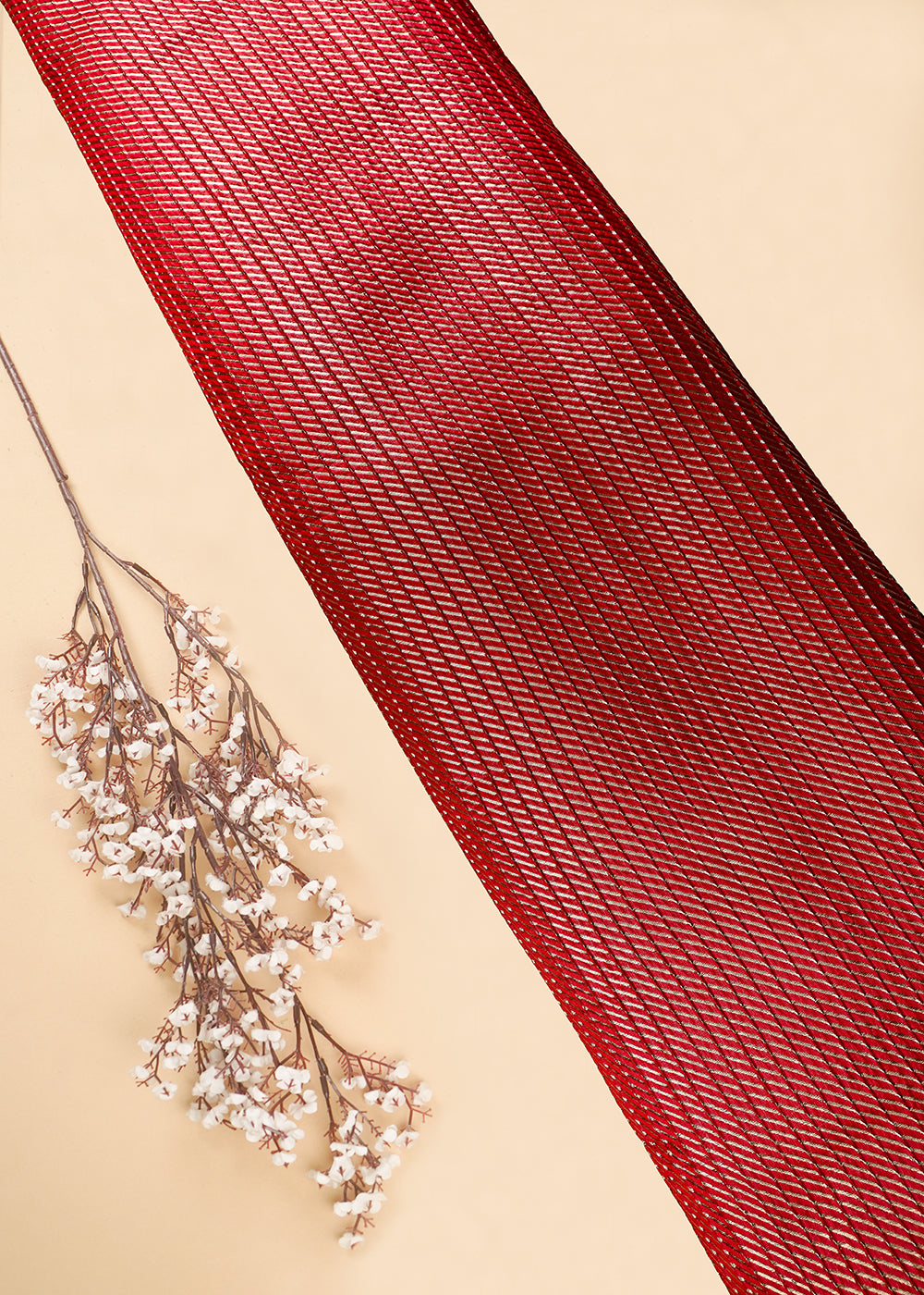 Red Banarasi Brocade Fabric With All Over Zari Handloom 25401