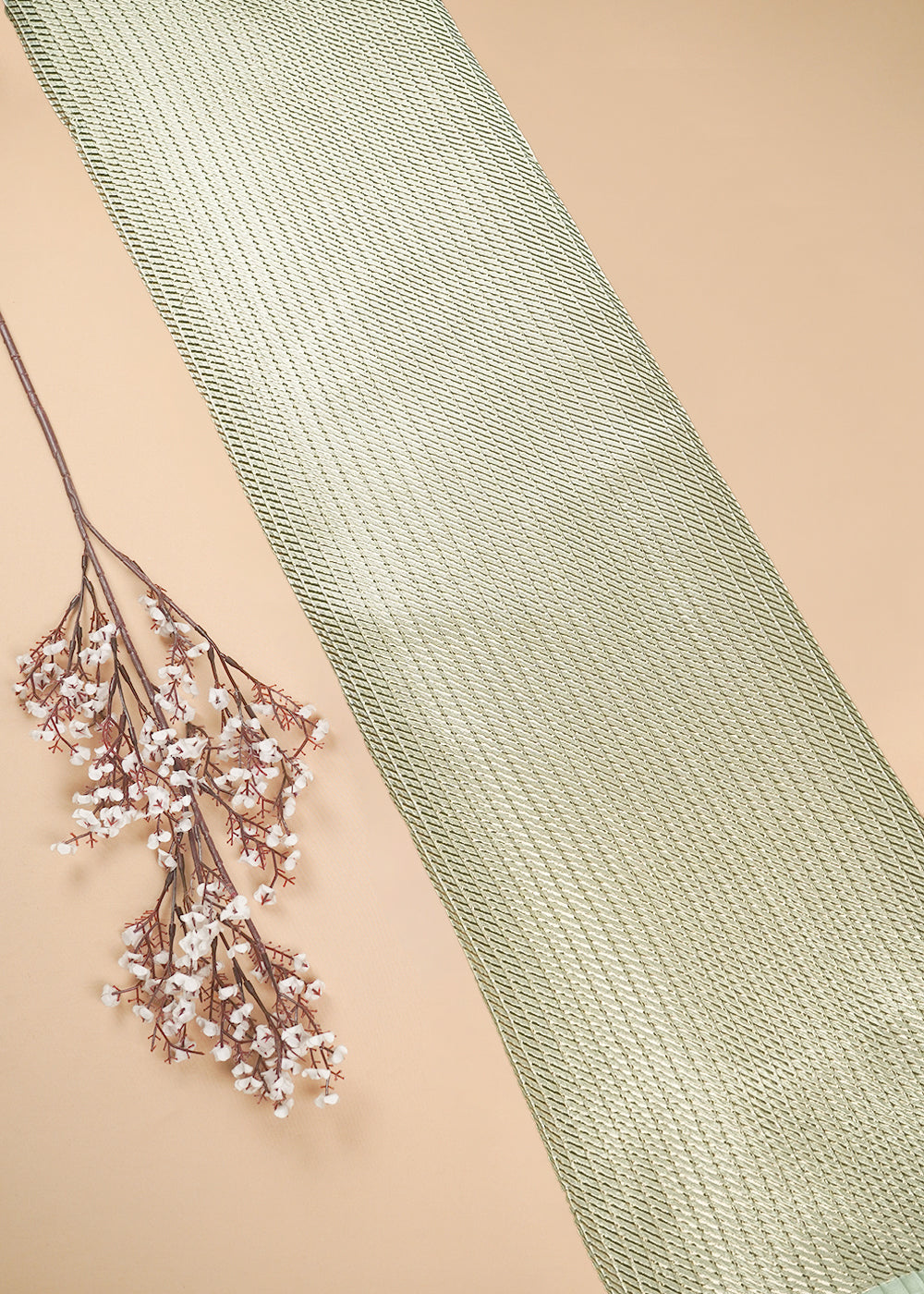 Mint Green Banarasi Brocade Fabric With All Over Zari Handloom 25402