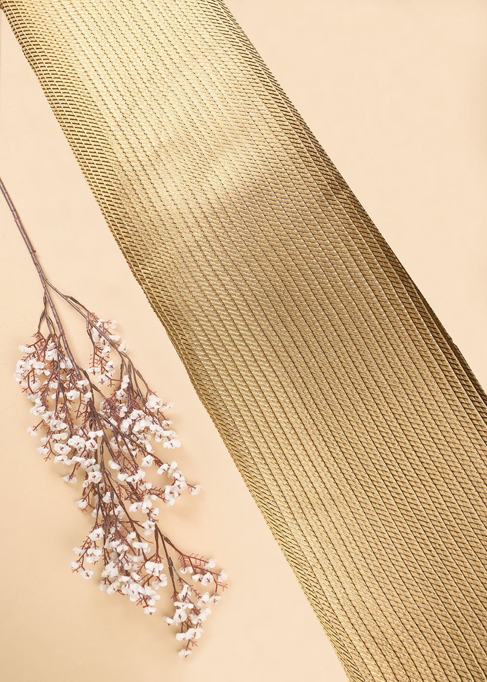 Golden Banarasi Brocade Fabric With All Over Zari Handloom 25404