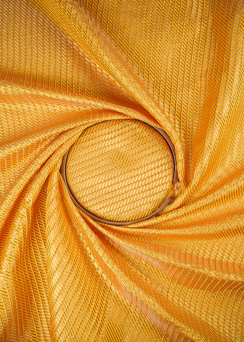Yellow Banarasi Brocade Fabric With All Over Zari Handloom 25405