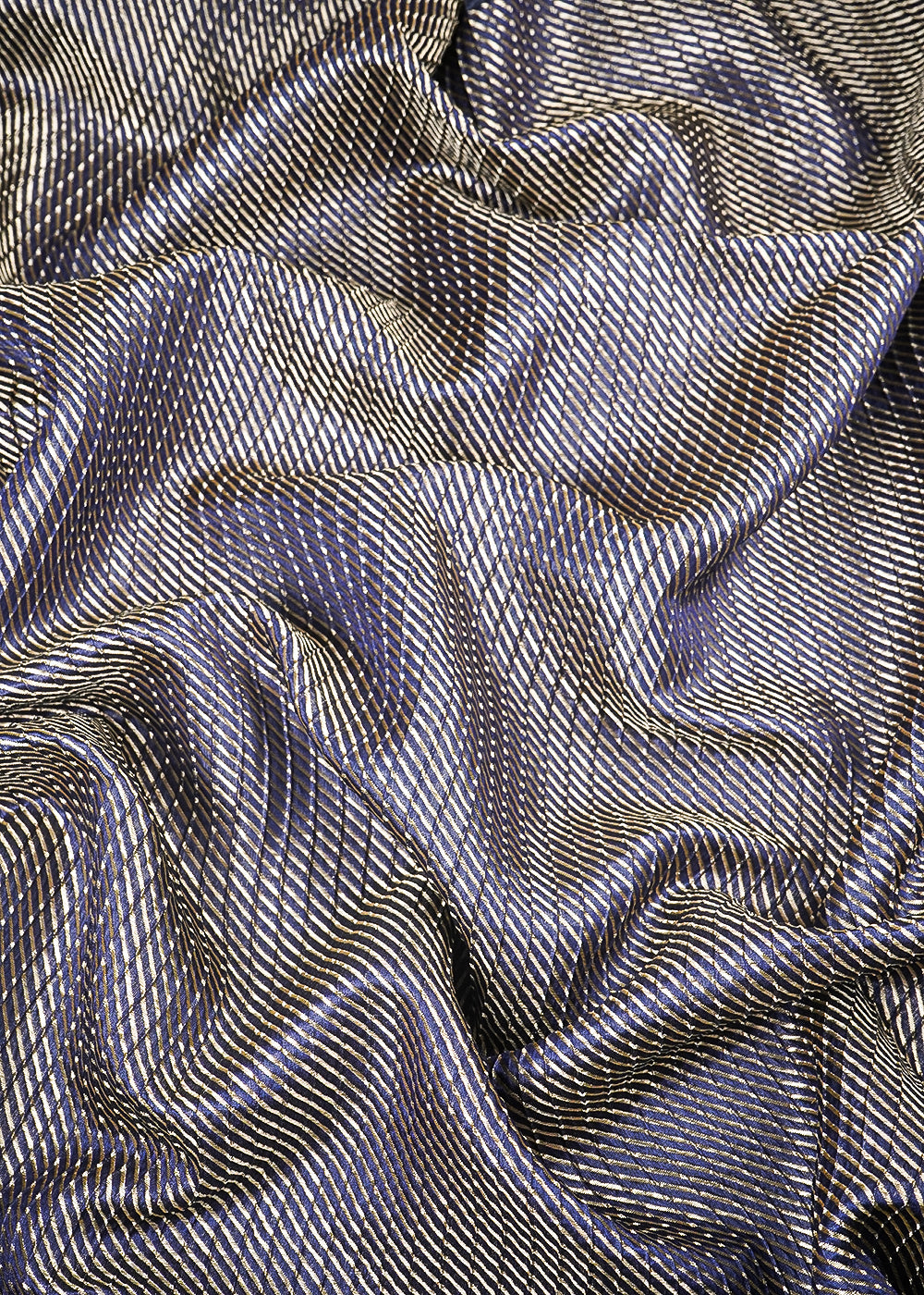 Navy Blue Banarasi Brocade Fabric With All Over Zari Handloom 25407