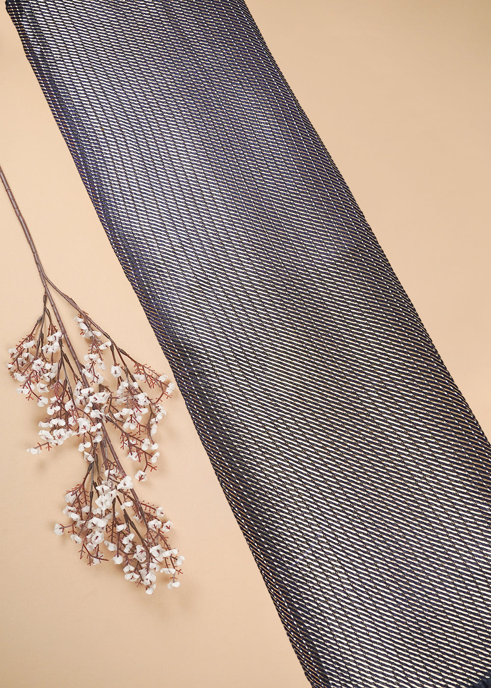 Navy Blue Banarasi Brocade Fabric With All Over Zari Handloom 25407