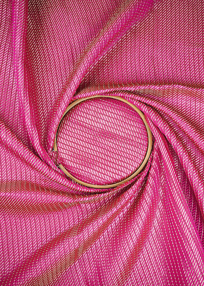 Pink Banarasi Brocade Fabric With All Over Zari Handloom 25408