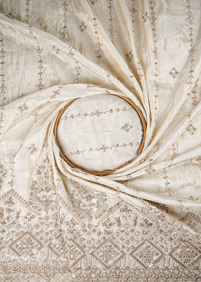 Golden Dyeable Tissue Fabric With All Over Zari, Sequins And Katdana Work With One Side Border 25414