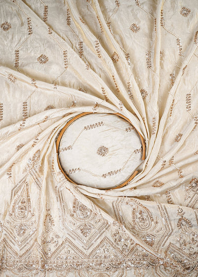 Golden Dyeable Tissue Fabric With All Over Zari, Sequins And Katdana Work With One Side Border 25415