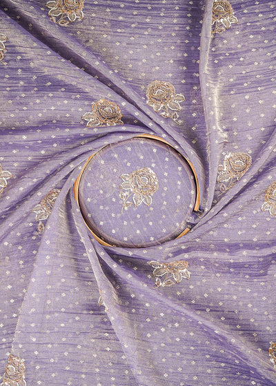 Purple Crushed Tissue Fabric With All Over Zari, Sequins And Katdana Work 25430
