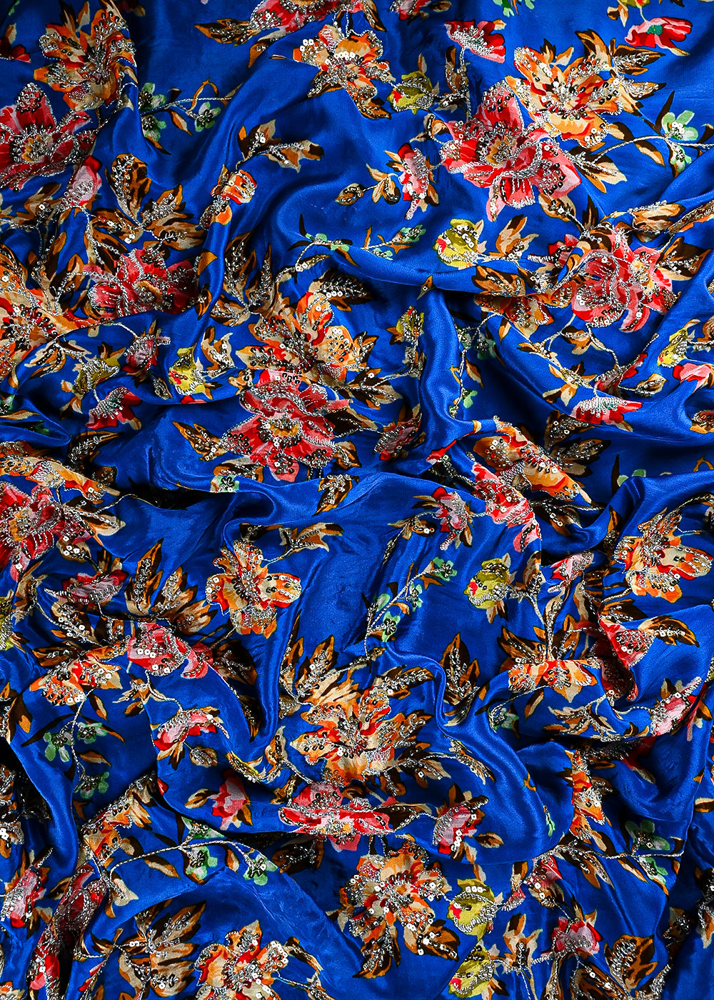 Royal Blue Crepe Fabric With All Over Zari, Sequins And Katdana Work 25434