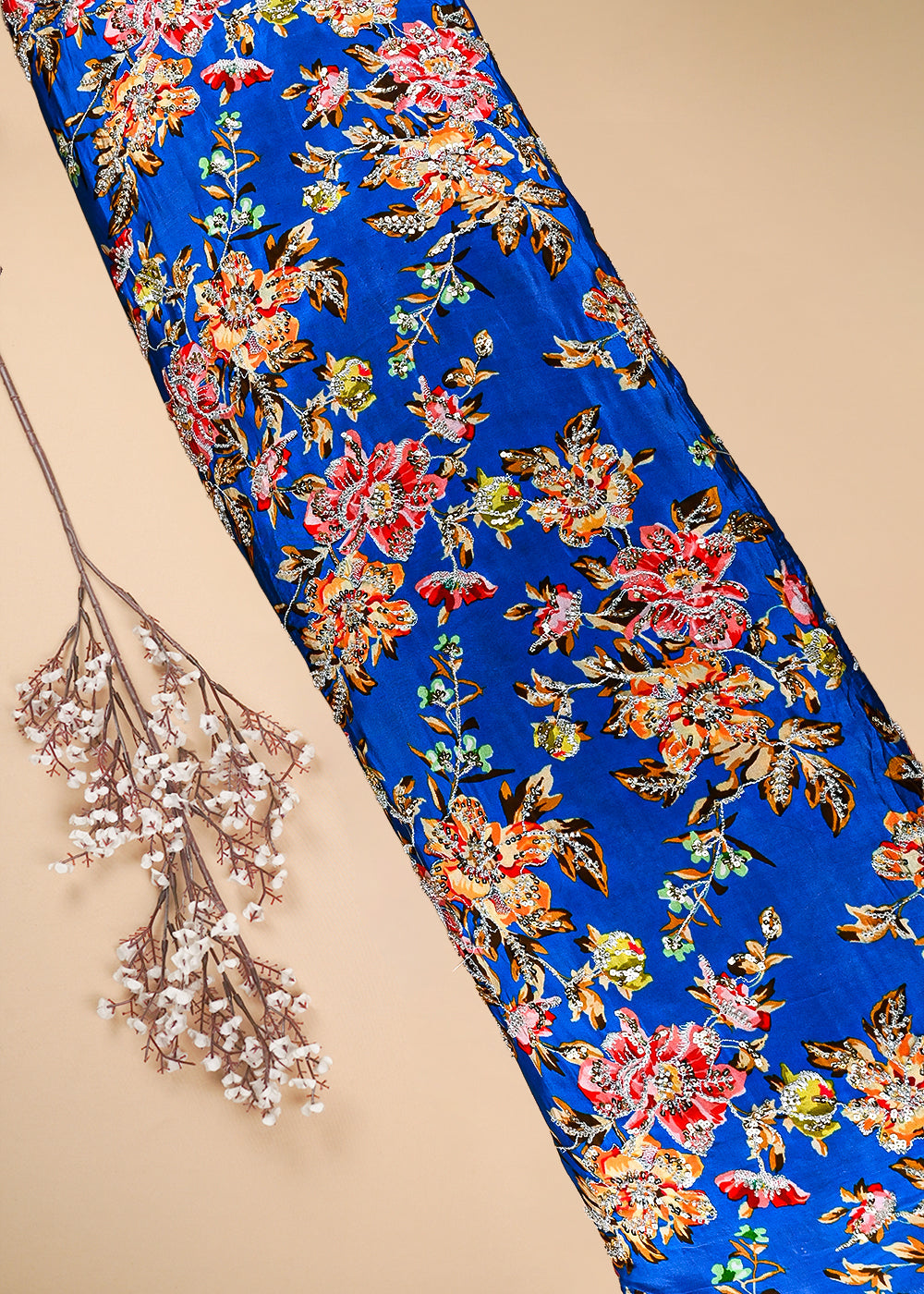 Royal Blue Crepe Fabric With All Over Zari, Sequins And Katdana Work 25434