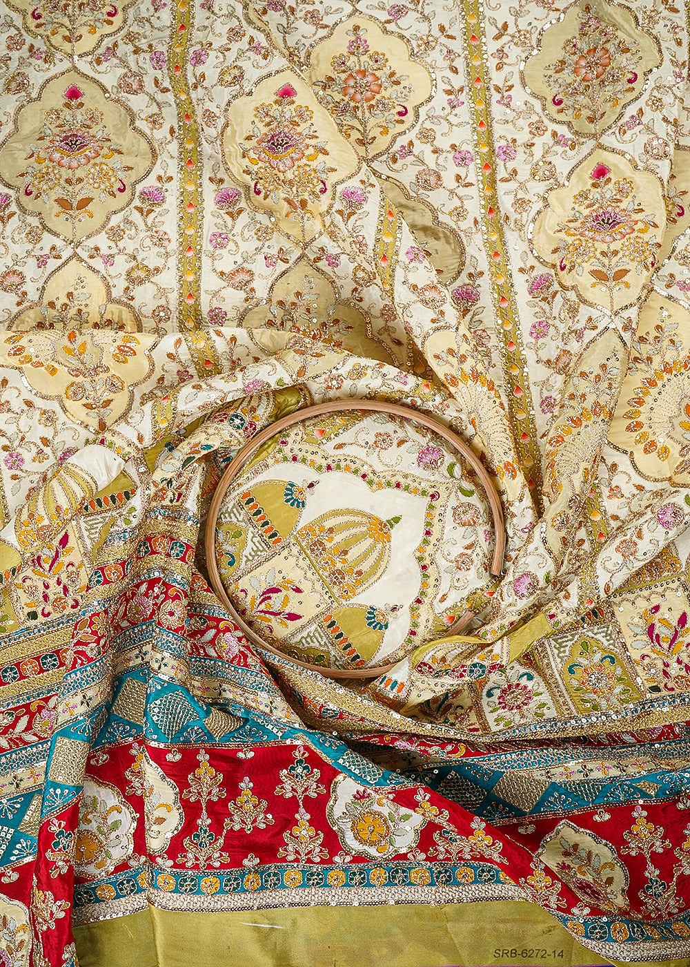 Lemon Crepe Fabric With All Over Zari, Sequins Work With One Side Heavy Border 25442